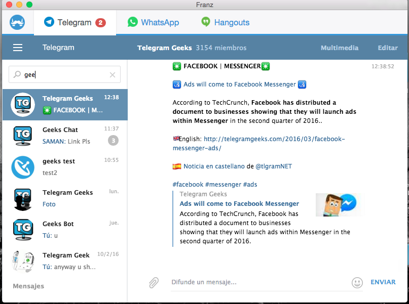 franz messenger telegram whatsapp