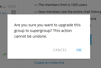 super group telegram upgrade