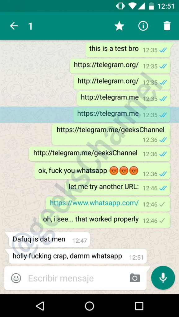 Whatsapp banned Telegram links